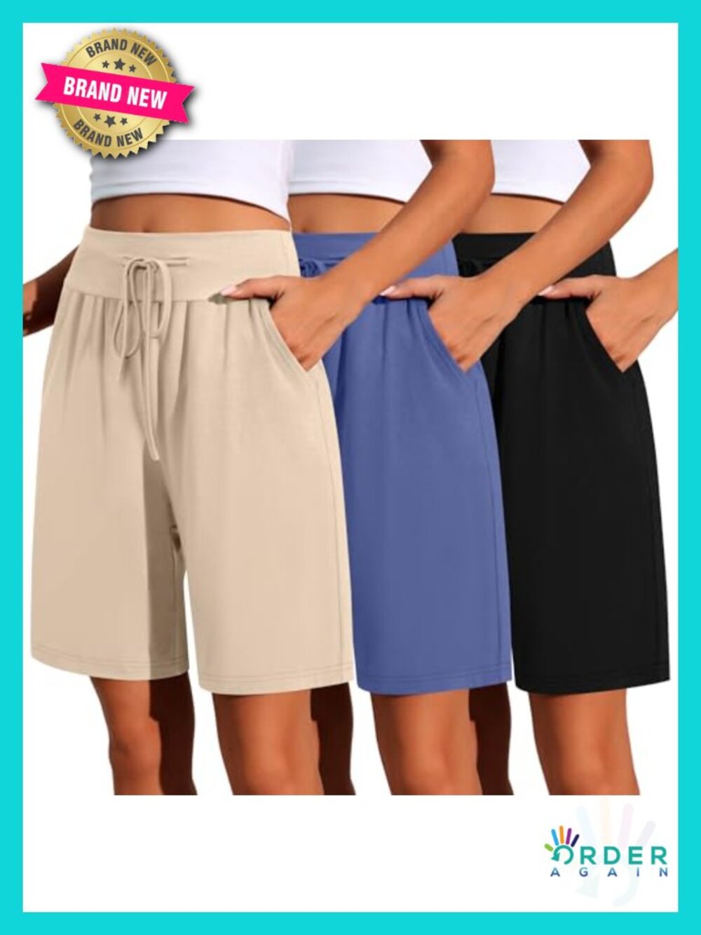 3 Pack Womens Wide Leg High Waisted Drawstring Gym Shorts with Pockets